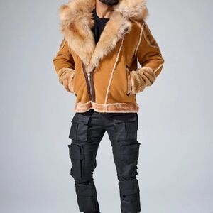 Jordan Craig Shearling Moto Cognac Jacket Mens M. Sold Out Online At $350!